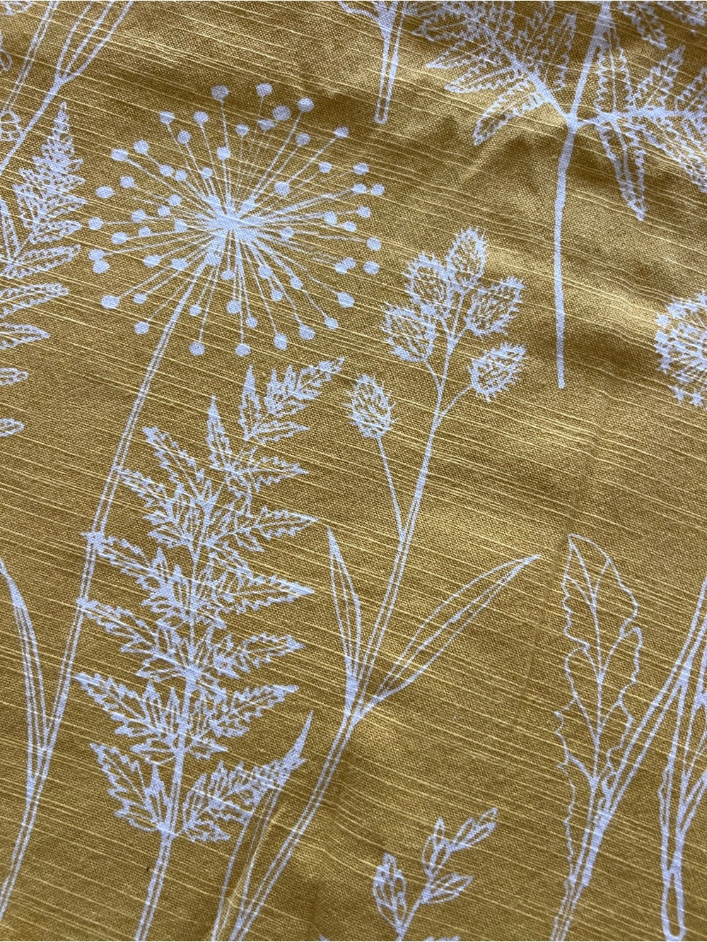 Mustard Yellow Botanical Floral Print Sower Curtain 72”x72”